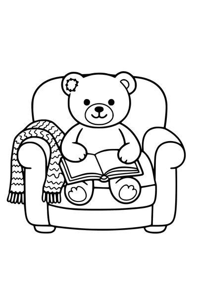 Kleurplaat van een teddybeer op een grote stoel