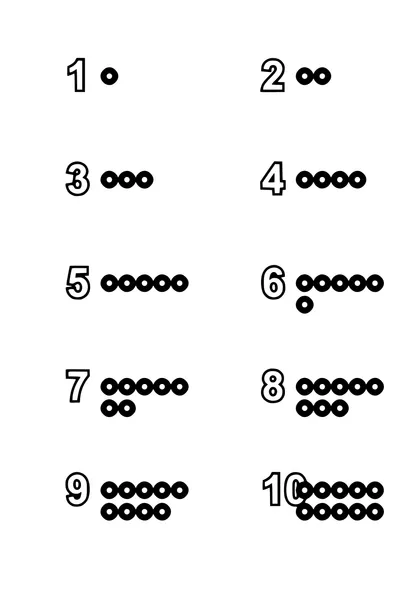 Coloring page of the numbers one to ten with objects to count