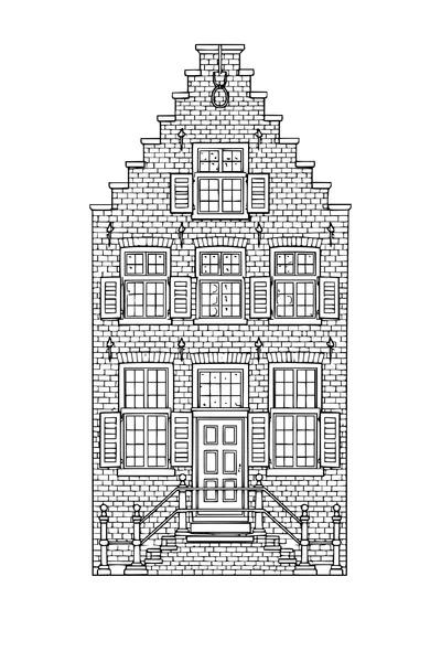 Kleurplaat van één trapgevelhuis in volledig detail getekend