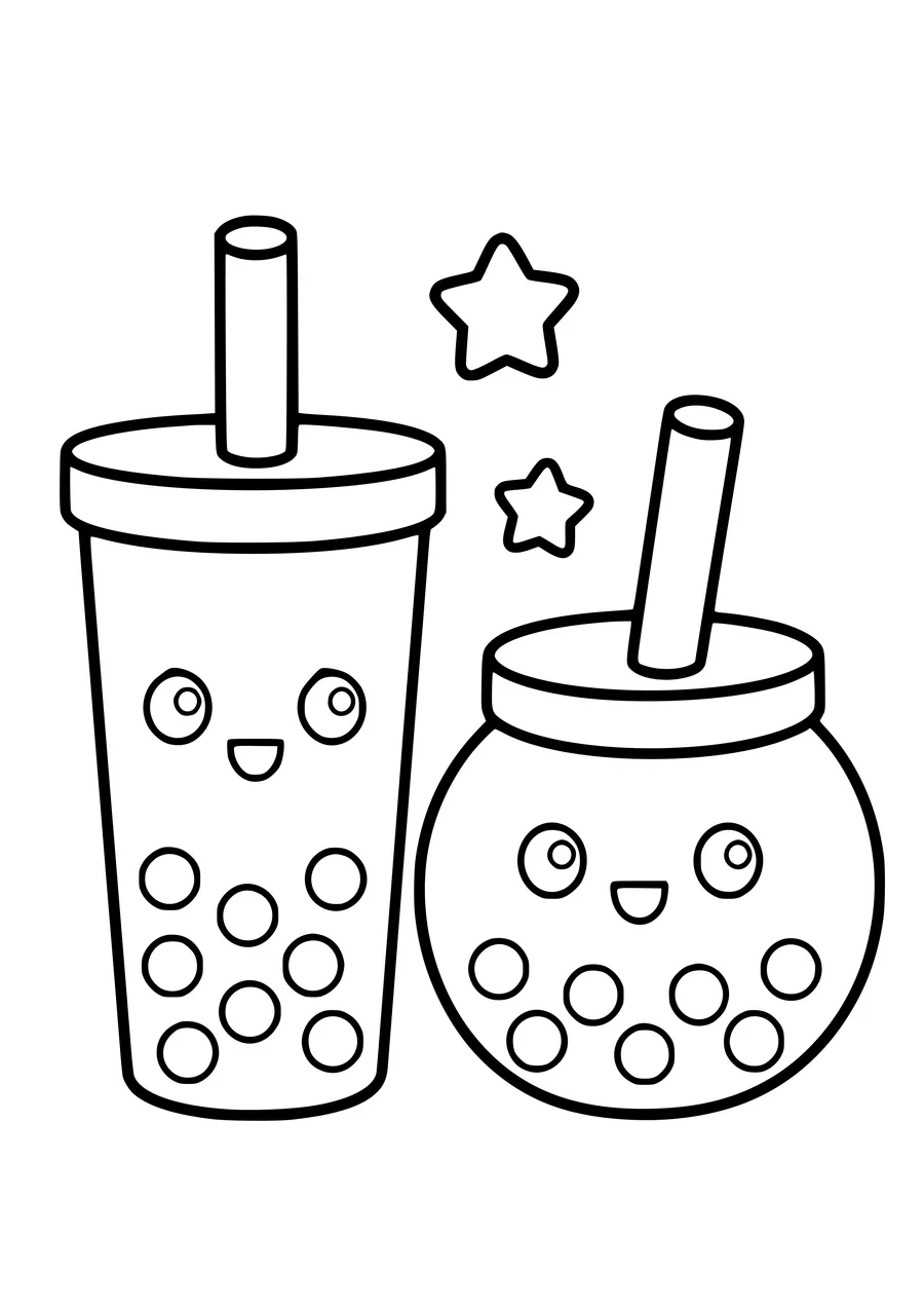 Free printable coloring page of two cute bubble teas