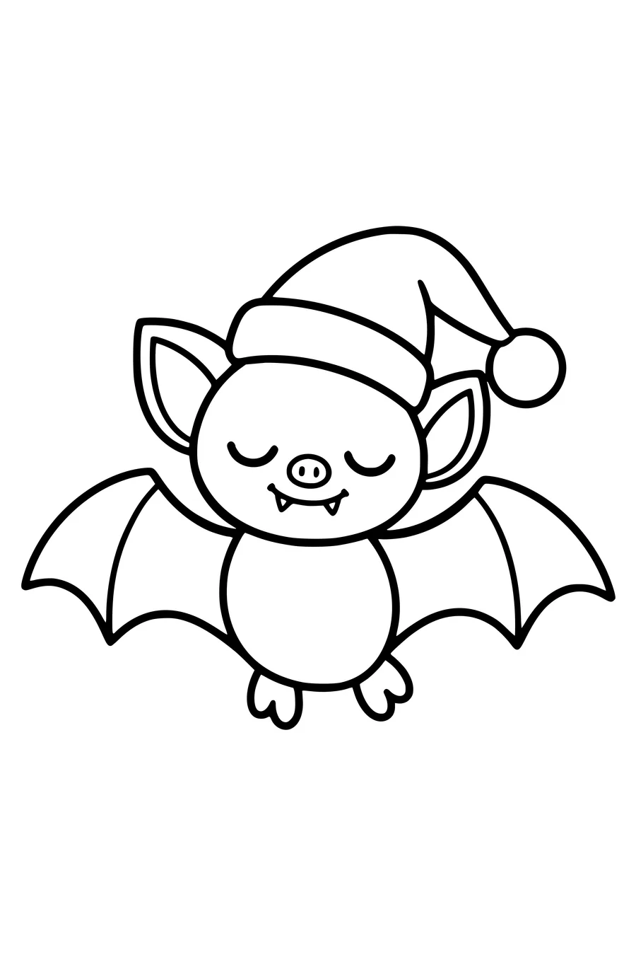Chauve‑souris somnolente portant un bonnet de nuit à pompon.