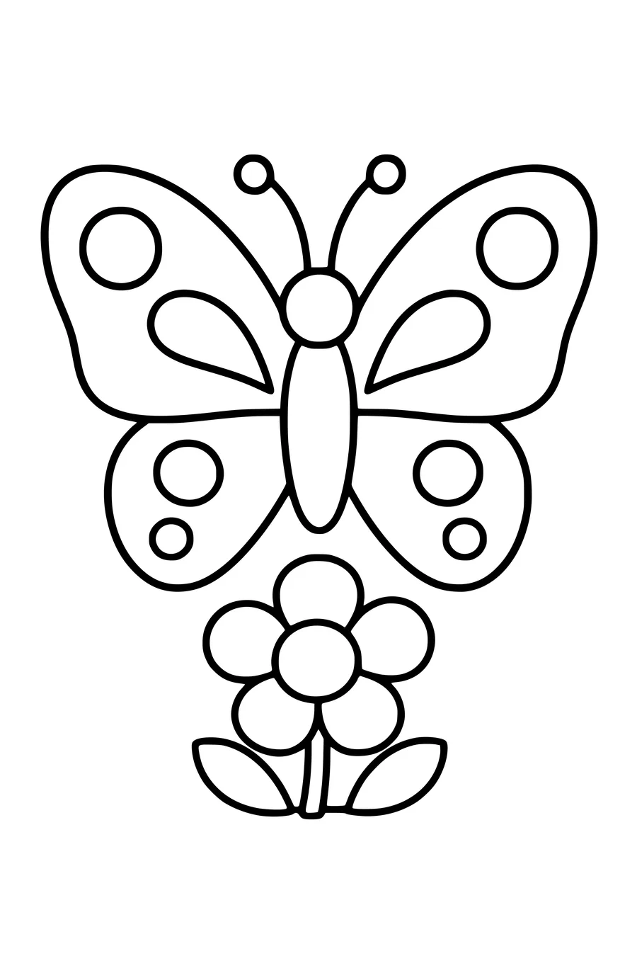 Easy coloring page of a butterfly with large patterned wings