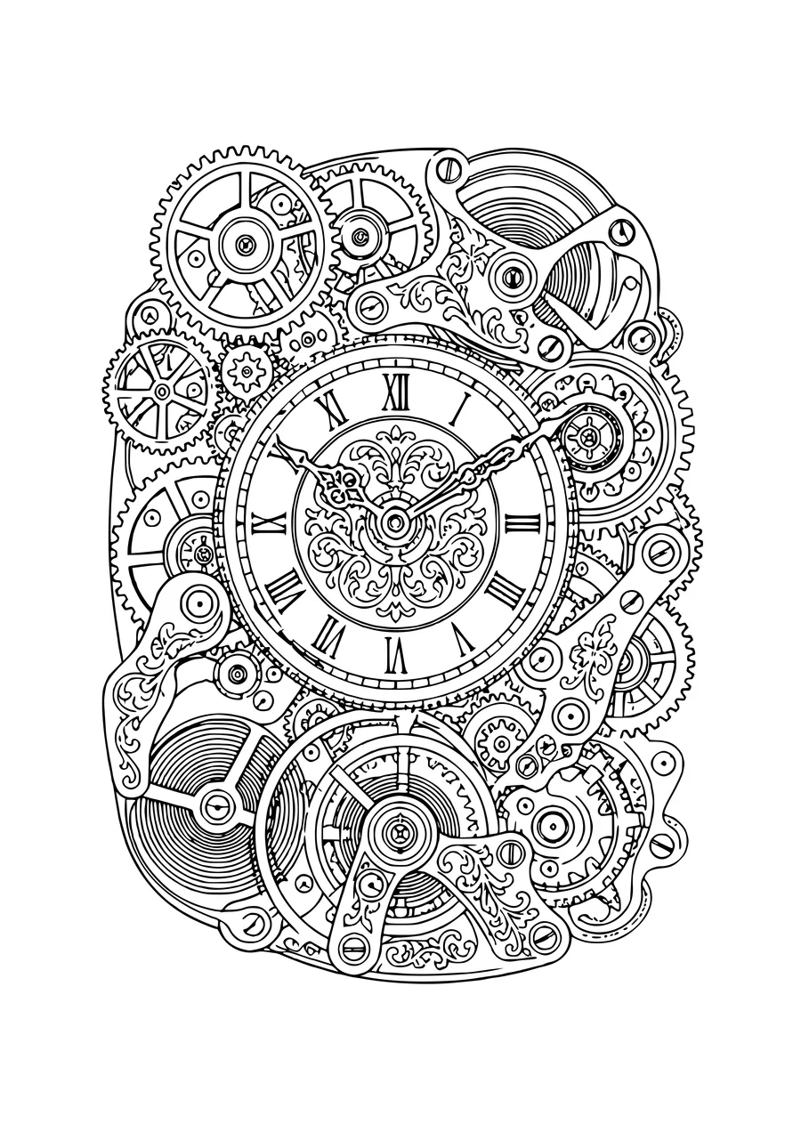 openwork clock mechanism coloring page