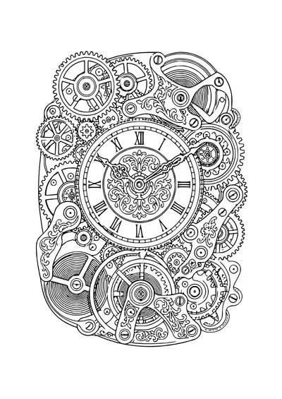 openwork clock mechanism coloring page
