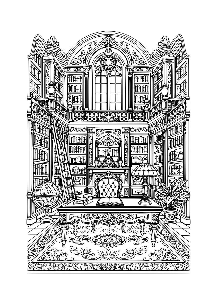 Alte Bibliothek Ausmalbild kostenlos