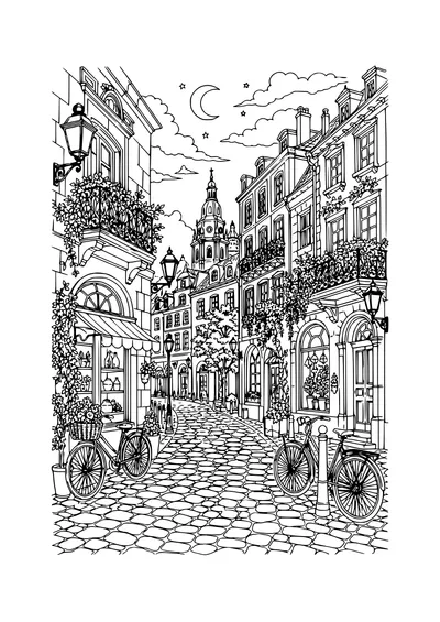 cityscape at evening coloring page