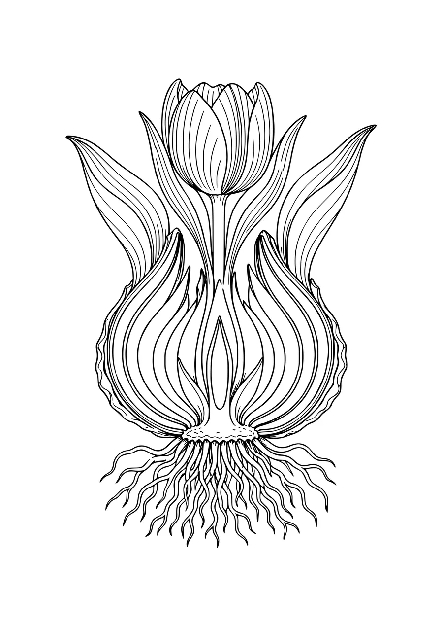Coloriage coupe d’un bulbe de tulipe imprimable gratuit