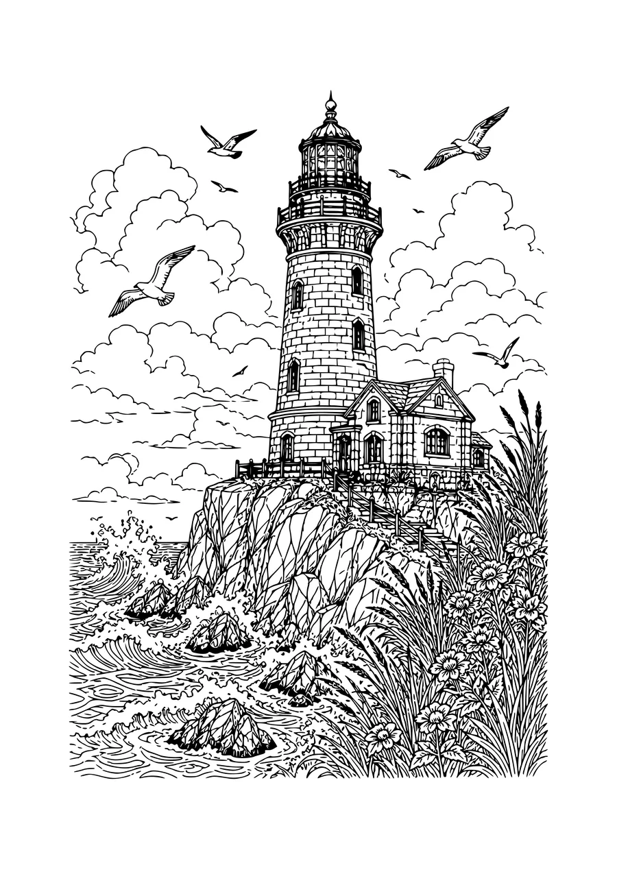 lighthouse on the coast coloring page