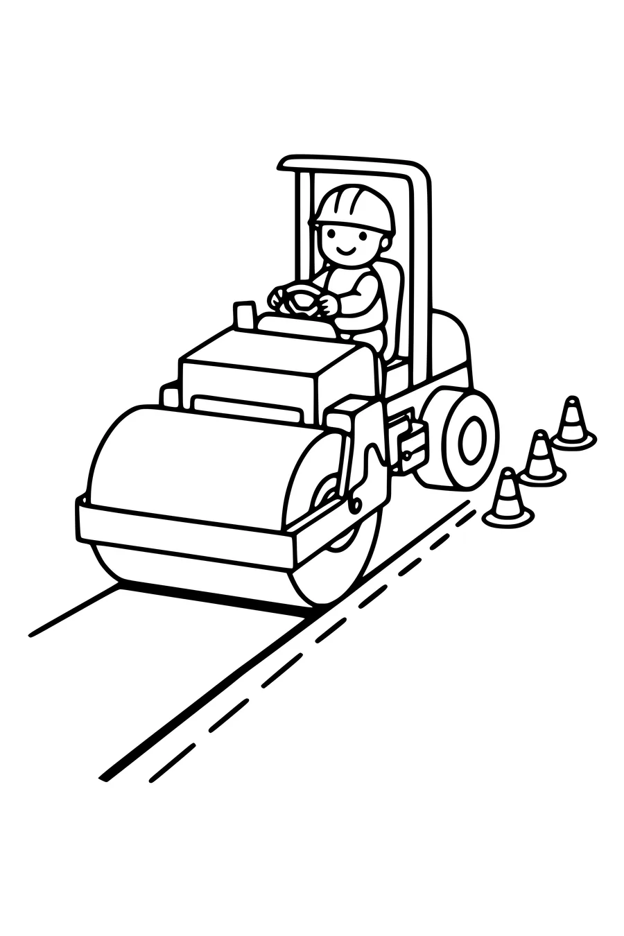 Coloriage d’un rouleau compresseur qui compacte de l’asphalte