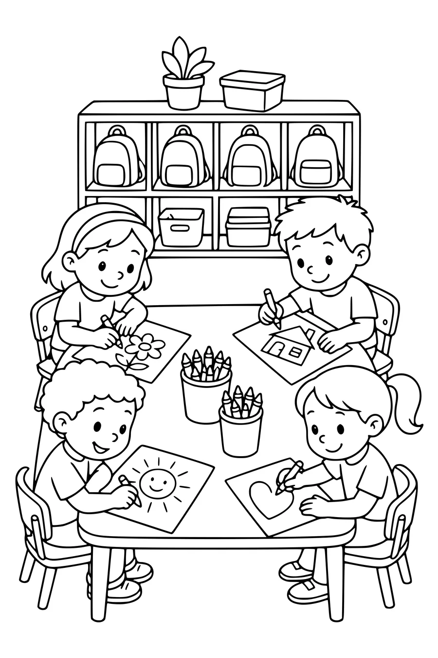 Coloriage gratuit de bienvenue en groupe 2 à la table