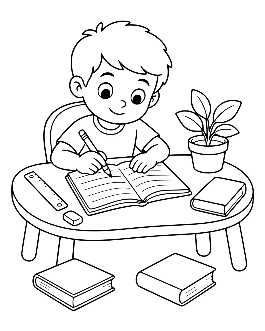 Coloriage gratuit de bienvenue en groupe 3 : écrire dans un cahier