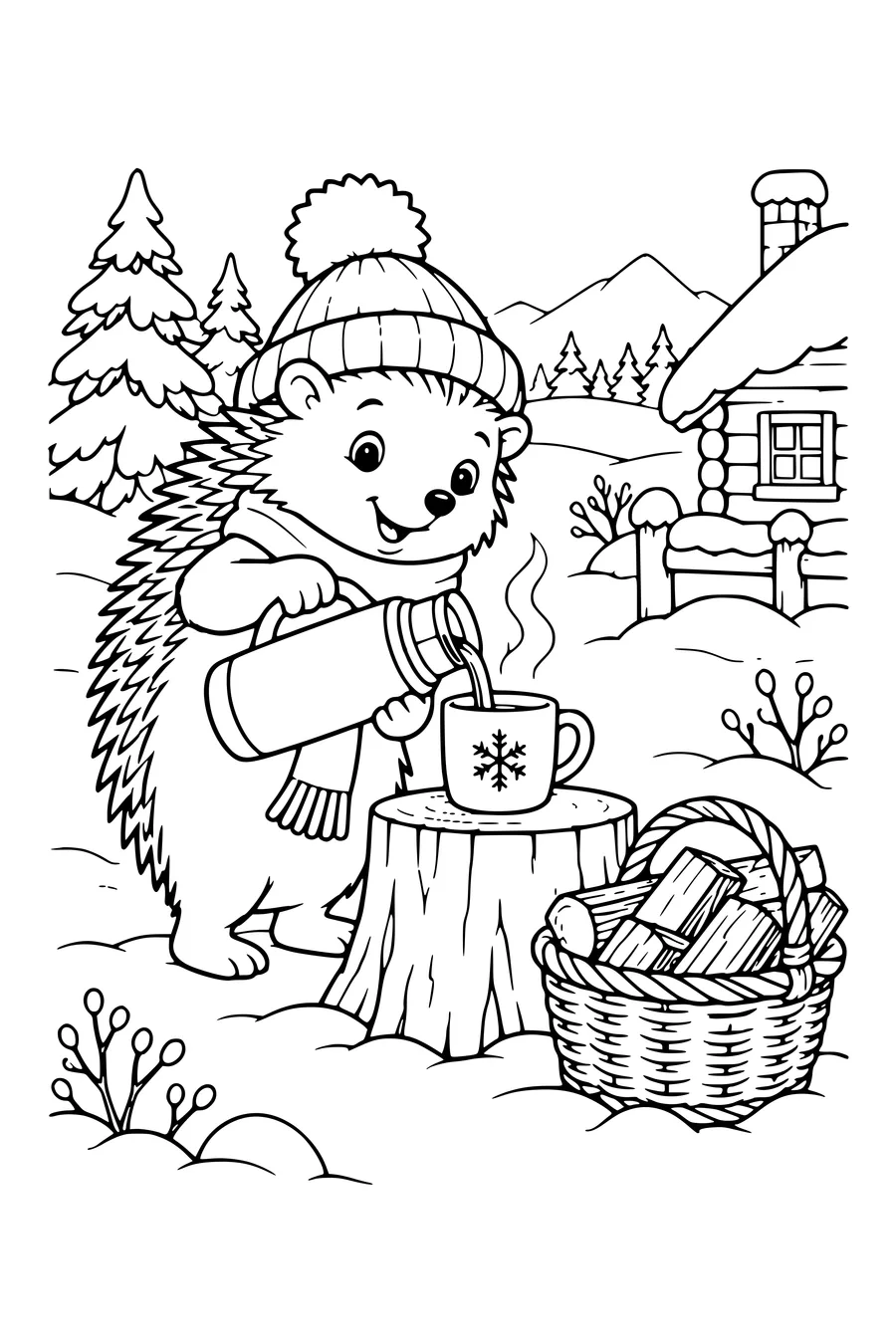 Coloriage : Hérisson verse une boisson chaude.