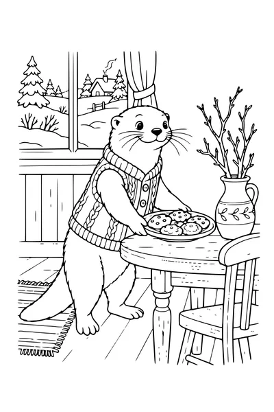 Coloriage : Loutre sert des biscuits.