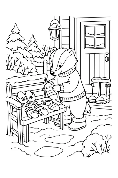 Coloriage : Blaireau trie des moufles.