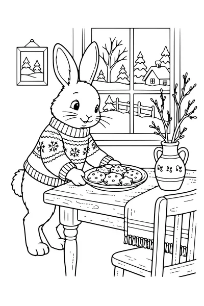 Coloriage : Lapin sert des biscuits.