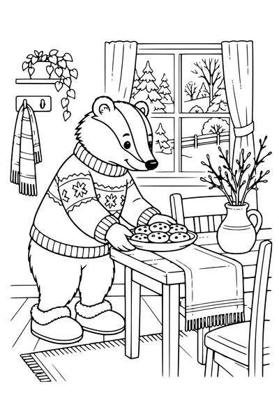 Coloriage : Blaireau sert des biscuits.