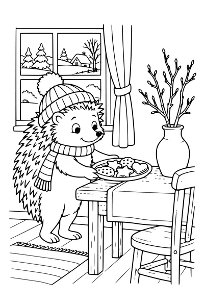 Coloriage : Hérisson sert des biscuits.