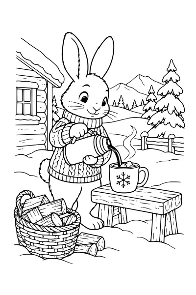 Coloriage : Lapin verse une boisson chaude.