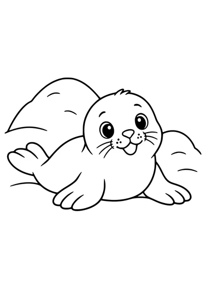 Coloriage : Bébé phoque parmi les congères.
