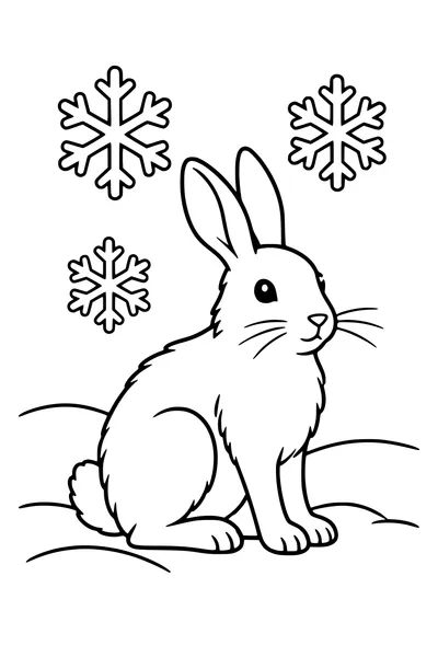 Coloriage : Lièvre arctique sous les flocons.