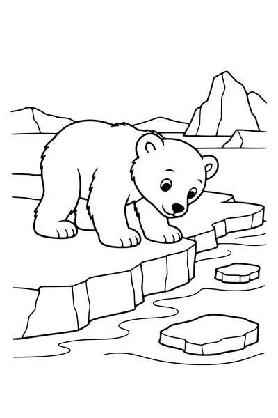 Coloriage : Ourson polaire sur une plaque de glace.