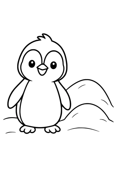 Coloriage : Bébé manchot parmi les congères.