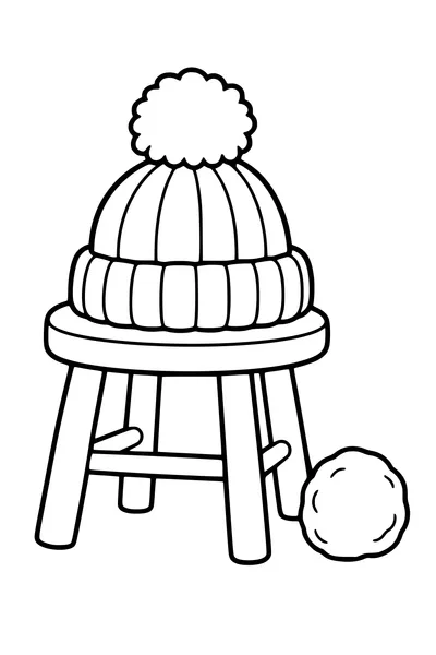 Coloriage : Bonnet d’hiver sur un tabouret.