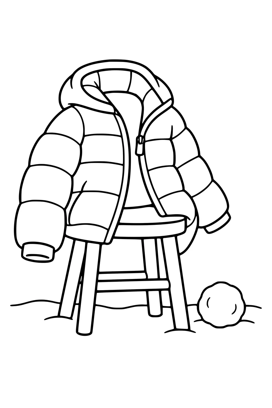 Ausmalbild: Winterjacke auf einem Hocker.