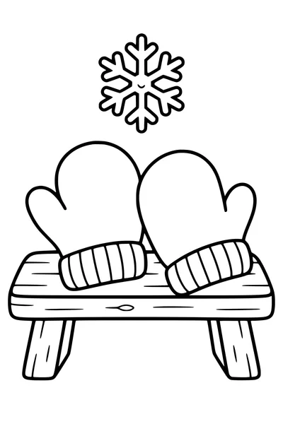 Coloriage : Moufles sur un banc.