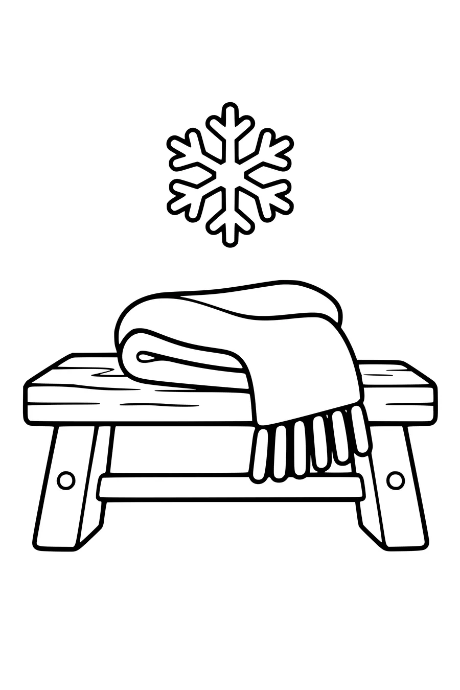 Ausmalbild: Winterschal auf einer Bank.