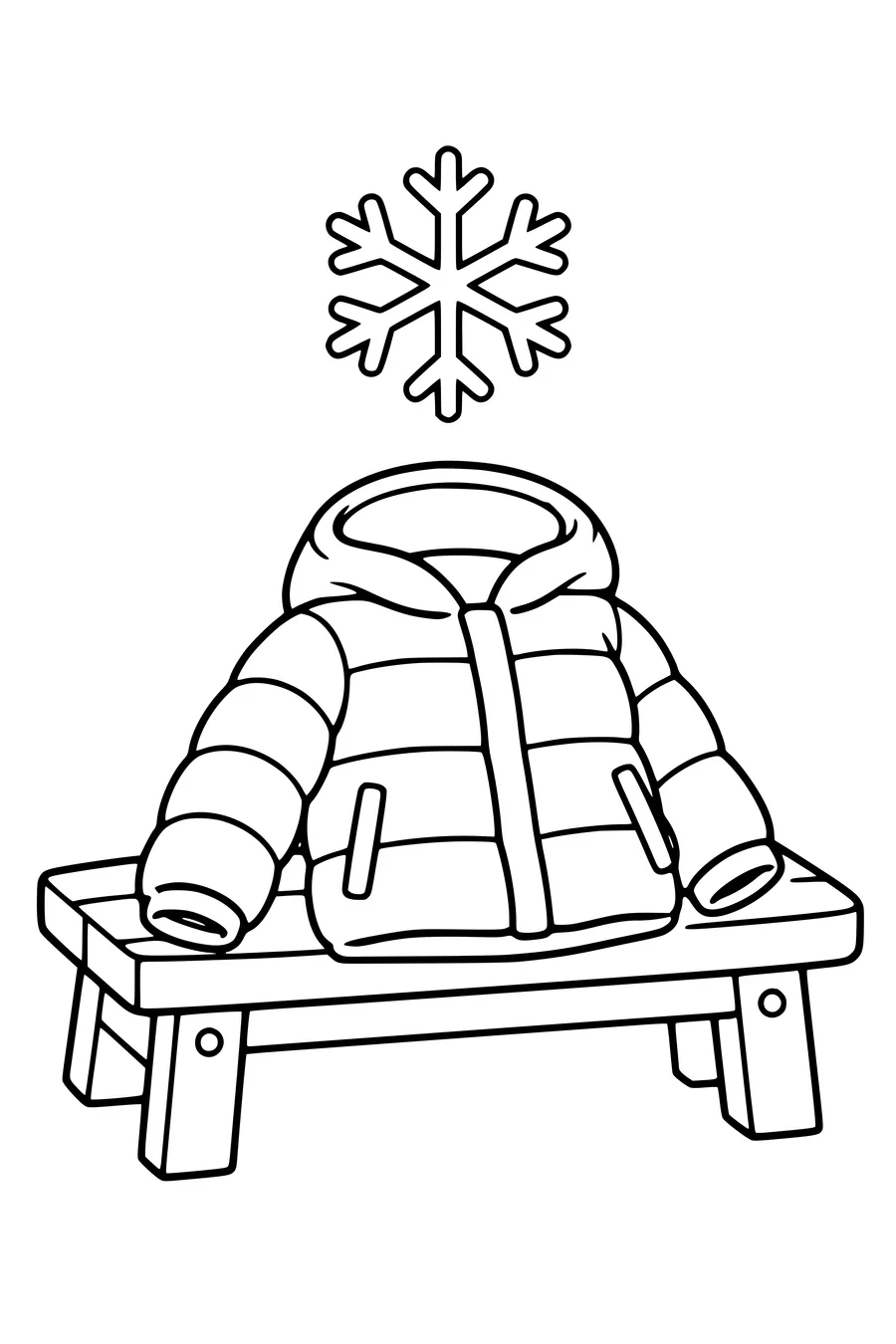 Ausmalbild: Winterjacke auf einer Bank.
