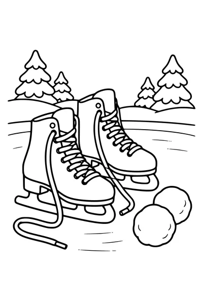 Coloriage : Patins à glace près de boules de neige.