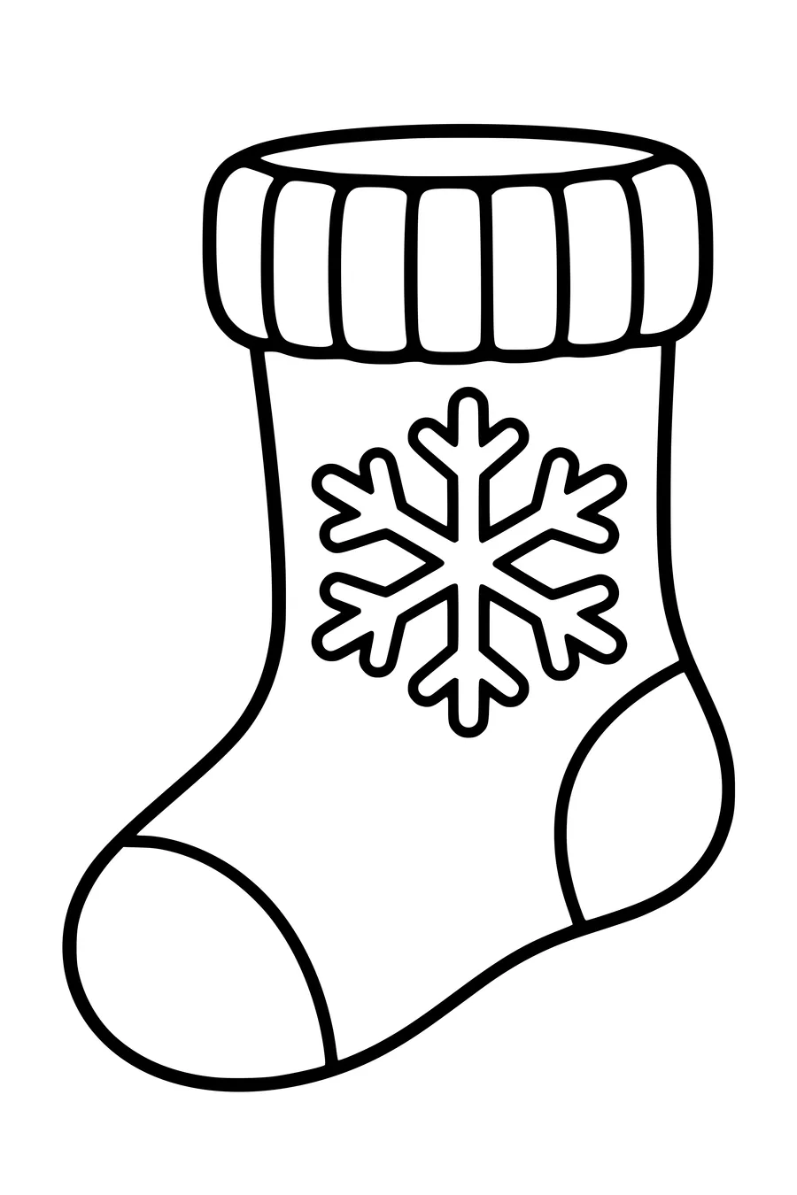 Dicke Socke mit großer Schneeflocke am Knöchel.