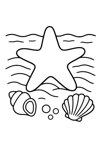 Printable coloring page of starfish on the sand